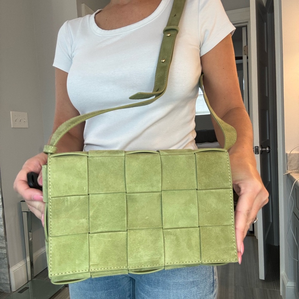 J.McLaughlin Green Suede Woven Crossbody Bag Small Shoulder - Picture 13 of 14